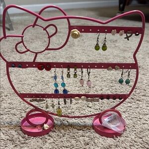 Hello Kitty Pink Earring Holder + Earrings